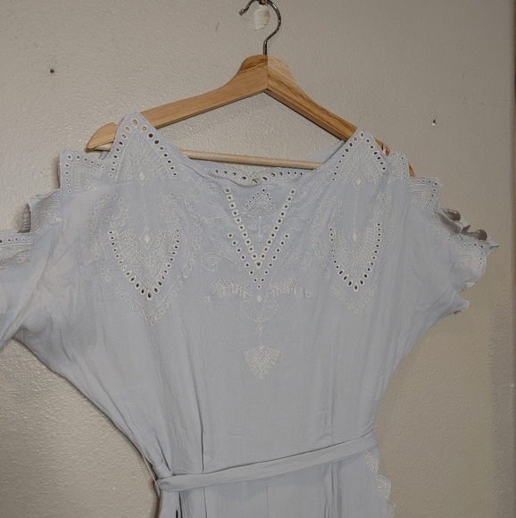 Anthropologie Elevenses Acacia Embroidered Jumpsuit Cutouts Wide Leg US 0 Gray - Picture 3 of 13